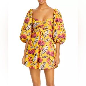 A.L.C Elle Floral Print Puff Sleeve Yellow Pink Mini Dress Size 6 Bohemian NWOT